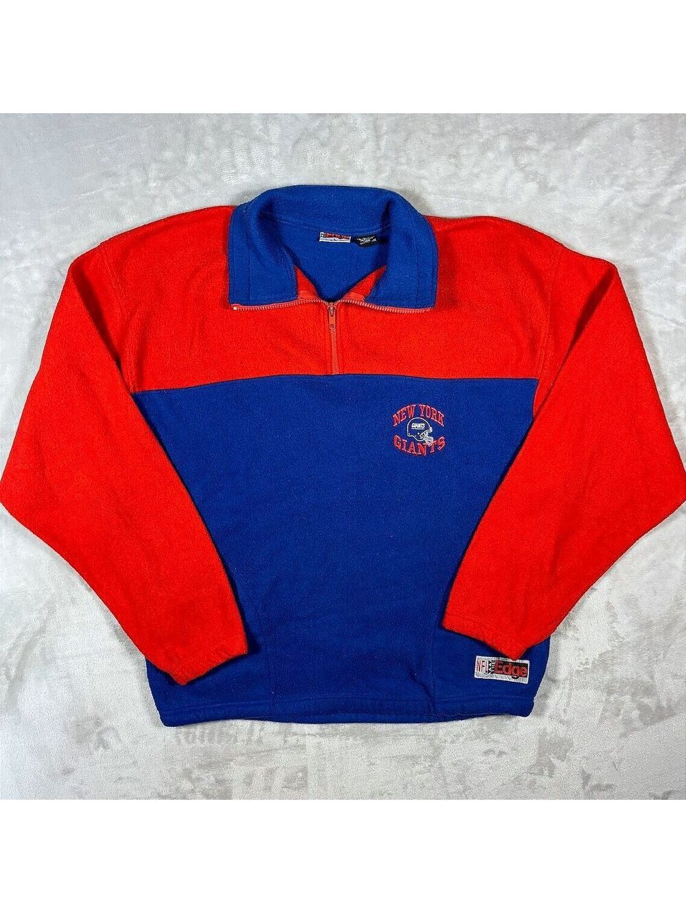 VTG 1997 New York Giants Colorblock Fleece Quarter Zip Sweatshirt NFL The Edge L